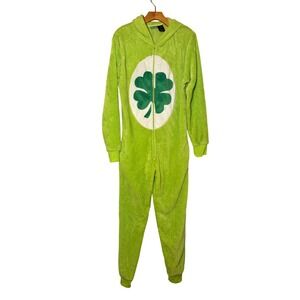 Care Bears Lucky Four Leaf Clover Fleece Onesie Pajamas Jumpsuit Green MD